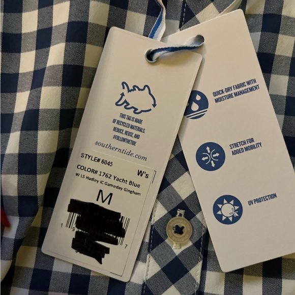 NWT Southern Tide Hadley Gameday Gingham Long Sleeve Shirt in Yacht Blue - Picture 7 of 8